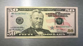Unc.  $50 - Star Note Low Serial Number 00087937 Zero Lead - 2013