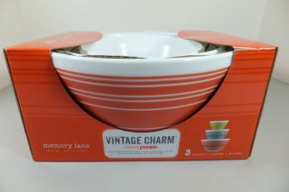 Pyrex Vintage Charm Opal Glass Mixing Bowls Set Of 3 Memory Lane 10c 6c 3c