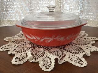 Pyrex Vintage 1960’s Christmas Holiday 024 Red Pine Cone Casserole