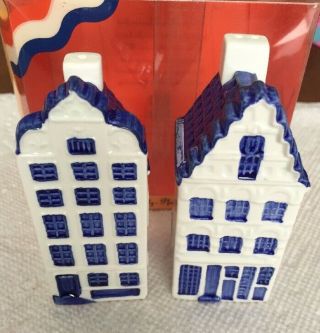 Vintage Signed Holland Delft Blue Canal Houses Ceramic Salt & Pepper Shakers