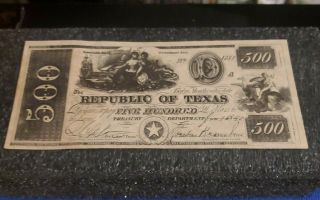 The Republic Of Texas 1840 Five Hundred Dollar Bank Note Rp Shipps With Ups