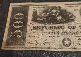 The Republic Of Texas 1840 Five Hundred Dollar Bank Note rp Shipps With Ups 3