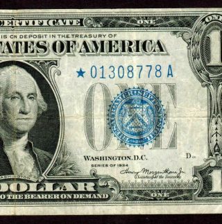 Star $1 1934 Funny Back Silver Certificate More Currency For