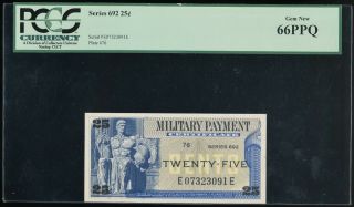 Series 692 25 Cents Mpc Military Payment Certificate Pcgs Gem 66ppq