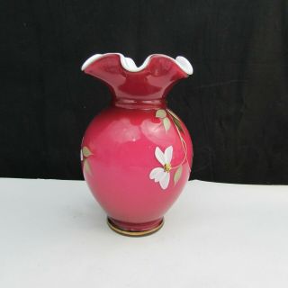 Fenton Wild Rose Overlay Mother ' s Day LE Hand Painted Vase 2005 W244 2