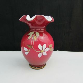 Fenton Wild Rose Overlay Mother ' s Day LE Hand Painted Vase 2005 W244 3