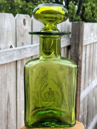 Vintage Rainbow Hand Blown Art Glass Mid Century Decanter Bottle & Stopper Green