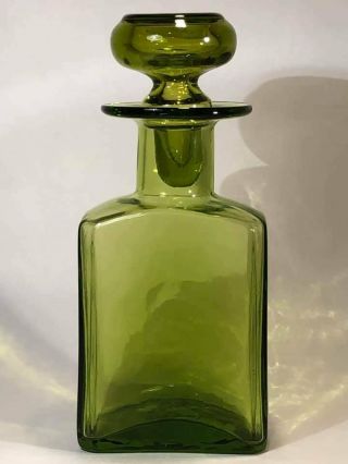 Vintage Rainbow Hand Blown Art Glass Mid Century Decanter Bottle & Stopper Green 2