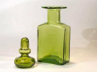 Vintage Rainbow Hand Blown Art Glass Mid Century Decanter Bottle & Stopper Green 3