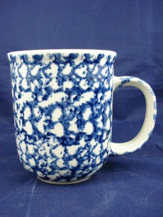 Tienshan Folk Craft Blue & White Sponge Coffee Mug Cup 3.  75 " Tall