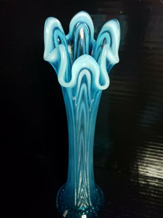 Vintage Northwood Blue Opalescent Ruffle Top Stretch Vase