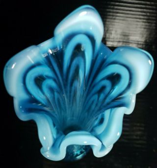 Vintage Northwood Blue Opalescent Ruffle Top Stretch Vase 2