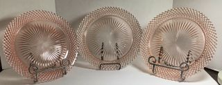 3 Miss America Pink Depression Glass Dinner Plates 10.  25 Inches