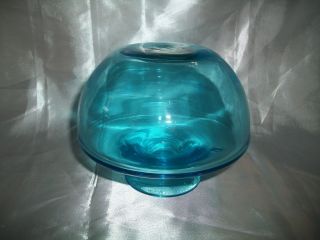 HAND BLOWN BLUE GLASS MUSHROOM DECANTER BASE UNMARKED GREENWICH FLINT CRAFT 3