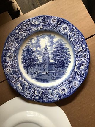 Liberty Blue Independence Hall Staffordshire 10” Dinner Plates 2