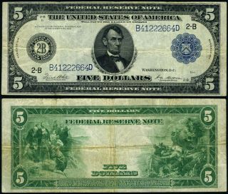 Fr.  851 A $5 1914 Federal Reserve Note York Vf