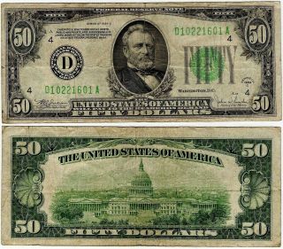 1934 C $50 Federal Reserve Note Mule Cleveland District Fr.  : 2105 - D Scarce
