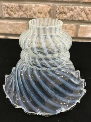 Fenton Art Glass Swirl Optic Opalescent Lamp Shade Ruffle White/blue Tint 2 1/4 "