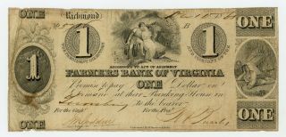 1861 $1 The Farmers Bank Of Virginia Note - Civil War Era (lewisburg Branch)