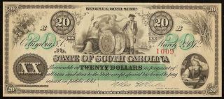 Unc 1872 $20 Dollar Bill South Carolina Note Large Currency Big Paper Money