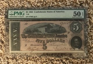 T - 69 $5 1864 Confederate Currency Csa Pmg 50 Epq
