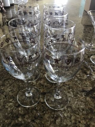 Rodeo Brand Cowboy Pattern Wine Glass Stemmed Set Of 8