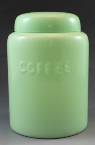 Green Jadeite Glass Kitchen Coffee Canister With Lid 7 1/2 " High
