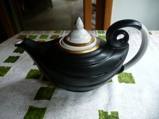 Vintage Hall China Aladdin Teapot,  Matte Black W/ Gold Hand Painting 6 - Cup