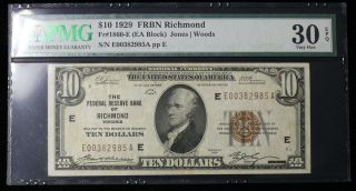 1929 T - 1 $10 Federal Reserve Bank Of Richmond,  Virginia Vf - 30 Epq