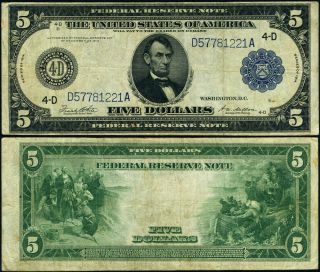 Fr.  859 A $5 1914 Federal Reserve Note Cleveland Vf