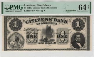1860 $1 Citizens Bank Of Louisiana Orleans Remainder Obsolete Pmg Cu 64 Epq