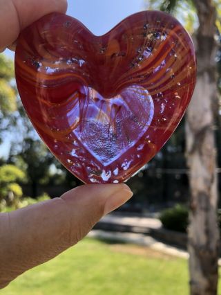 Rare Fire And Light Recycled Art Glass Heart Red And Orange Swirl Bijou