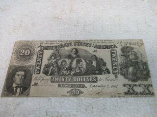 Confederate States Of America 20 Twenty Dollar Bill 1861 Richmond Civil