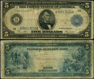 Fr.  847 A $5 1914 Federal Reserve Note Boston Vg