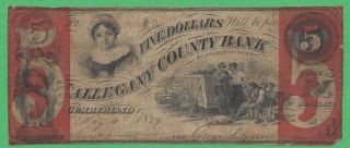 1859 Allegany County Bank,  Cumberland Md Five Dollar $5 Note No.  413