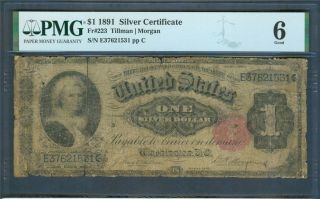 $1 Silver Certificate Series 1891,  Pmg Good 6