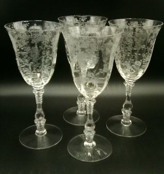 Set Of 4 Cambridge Rose Point Water Goblets Glasses 8 " 3/8 10 Oz Stem 3121