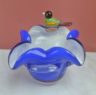 Vintage Hand Blown Vase With Hand Blown Bird On The Top