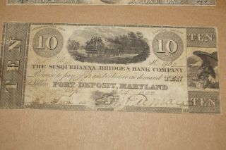 Port Deposit,  Md the susquehanna bank notes $1,  $3,  $10,  1837,  1833,  1837 2