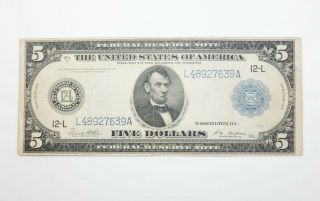Estate Series 1914 Large Size $5 Federal Reserve Note Blue Seal Horse Blanket