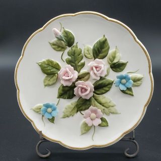 Vintage Lefton China Hand Painted 6 " Plate With Gorgeous Delicate Roses