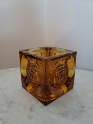 Vtg Viking Glass Mid Century Modern 3 1/2 Inch Bullseye Amber Candle Holder