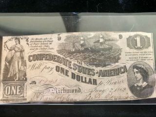 CONFEDERATE CURRENCY 1862 ONE DOLLAR T - 44 2