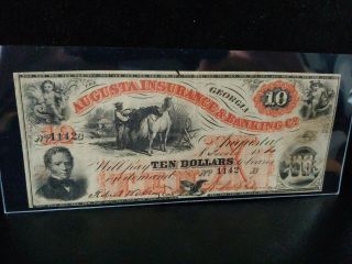 1860 $10 Augusta Insurance Banking Co.  Ga Vf Great Color