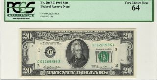 1969 $20 Federal Reserve Note,  Fr.  2067 - C Pcgs Very Choice 64