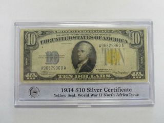1934 A $10 Silver Certificate Yellow Seal World War 2 North Africa Special Issue
