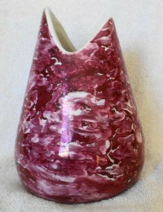 Vintage Mccoy Usa Art Pottery Tulip Vase Unusual Shape Red White Metallic Glaze,