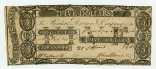 1808 $5 The Farmers Exchange Bank - Gloucester,  Rhode Island Note - Serial 1