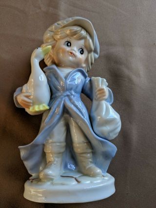 Kpm Porcelain Figurine Of Boy With Duck Or Goose,  7 1/2 " Tall