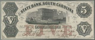 U.  S.  A.  South Carolina,  State Bank,  S.  C. ,  Charleston $5 A,  14 May 1860 F/vf
